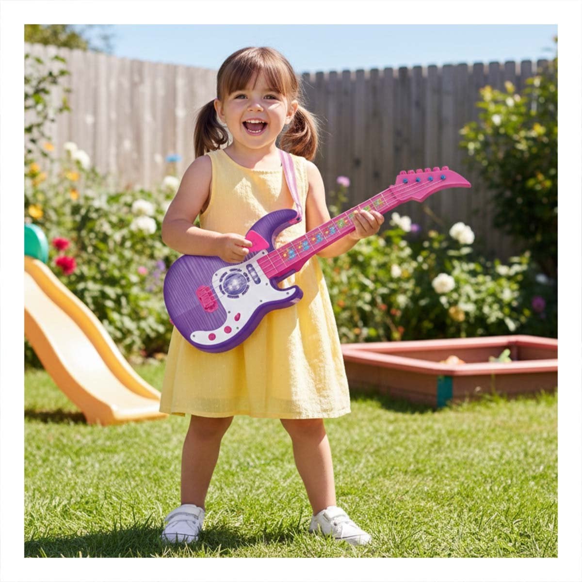PACK4 LINEA SONORA INFANTIL GUITARRA ROSADO MORADO 53.5CM PARA NINAS Y+PAPEL REGALO - 5