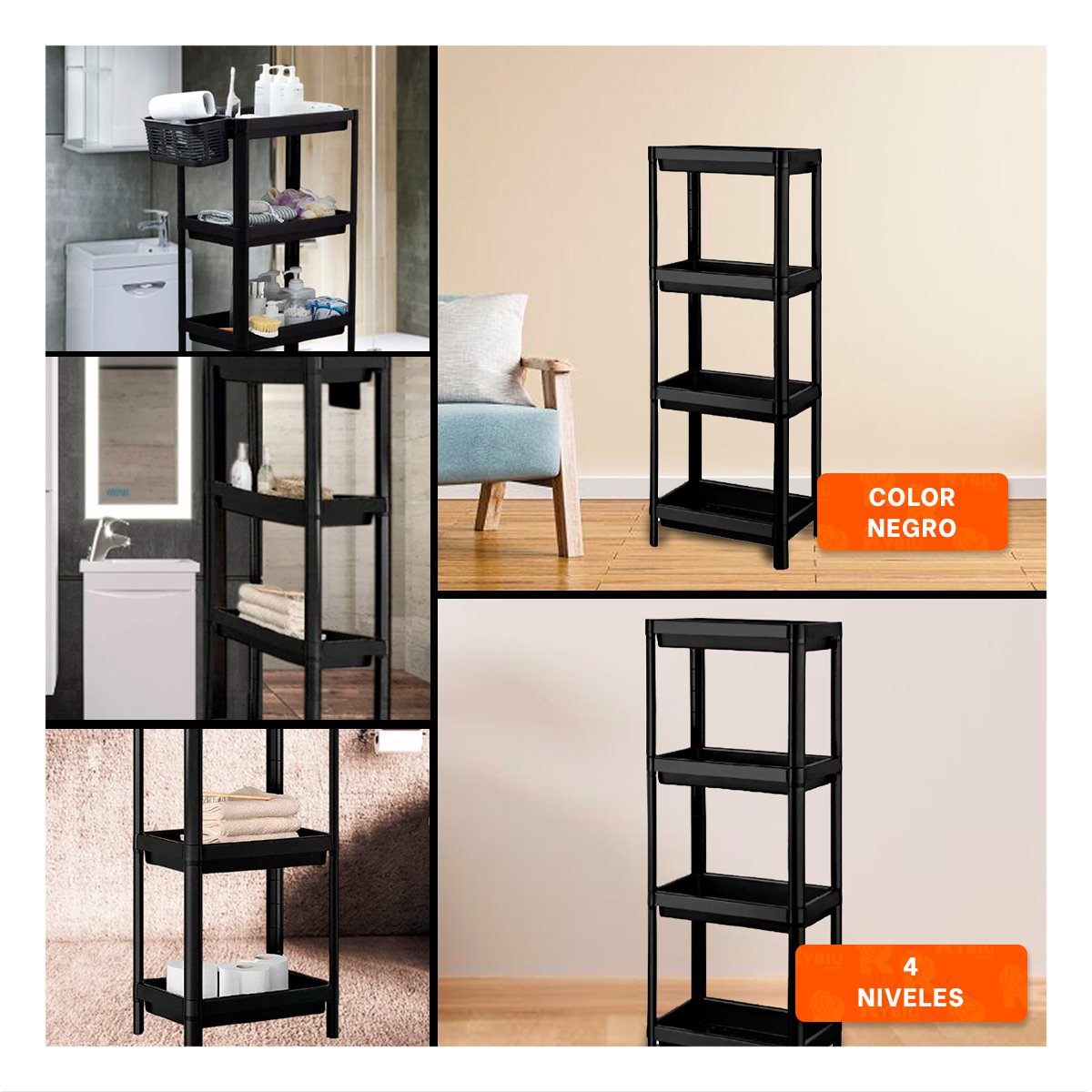 PACK6 EQUIPO AUXILIAR 4 NIVELES DE COLOR NEGRO CON DISEÑO DURADERO EN SU CASA Y+PAPEL REGALO - 3