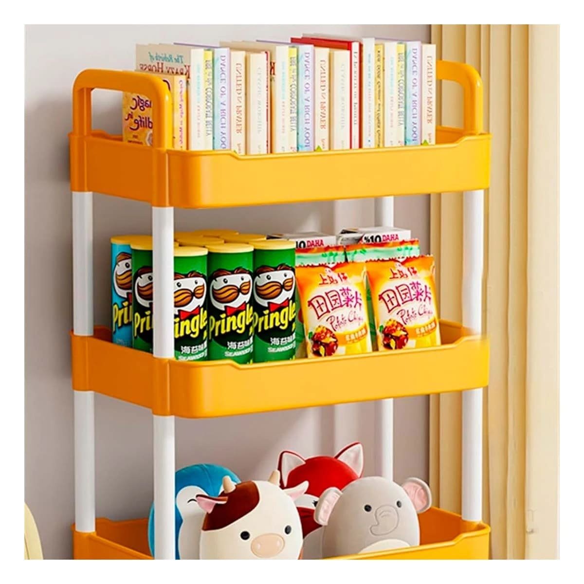 PACK2 MUEBLE MOVIL DE COCINA 3 NIVELES CON RUEDAS AMARILLO PARA USO DIARIO Y+REGALO STICKER - 3