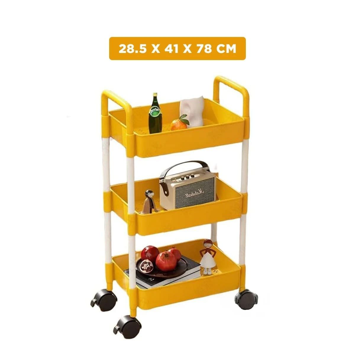 PACK2 MUEBLE MOVIL DE COCINA 3 NIVELES CON RUEDAS AMARILLO PARA USO DIARIO Y+REGALO STICKER - 4