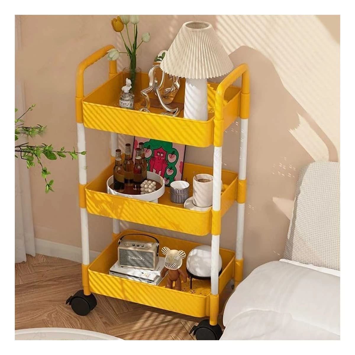 PACK2 MUEBLE MOVIL DE COCINA 3 NIVELES CON RUEDAS AMARILLO PARA USO DIARIO Y+REGALO STICKER - 5