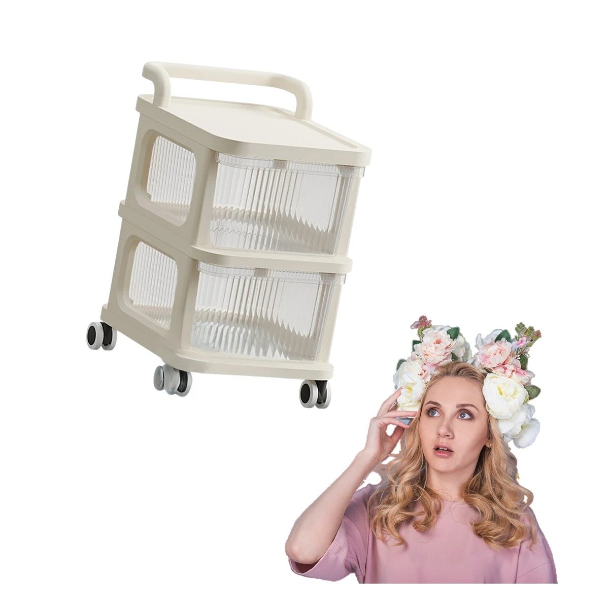 PACK4 UNIDAD AUXILIAR CERRADA CON CAJONES DE 2 NIVELES CON ASA BEIGE CLARO HOGAR Y+PAPEL REGALO - 3