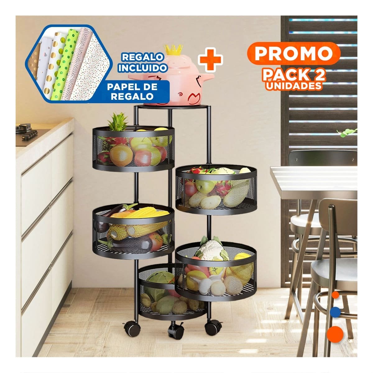 PACK2 ESTRUCTURA CIRCULAR MULTIFUNCIONAL DE 5 NIVELES DISENO MODERNO Y+PAPEL REGALO - 1