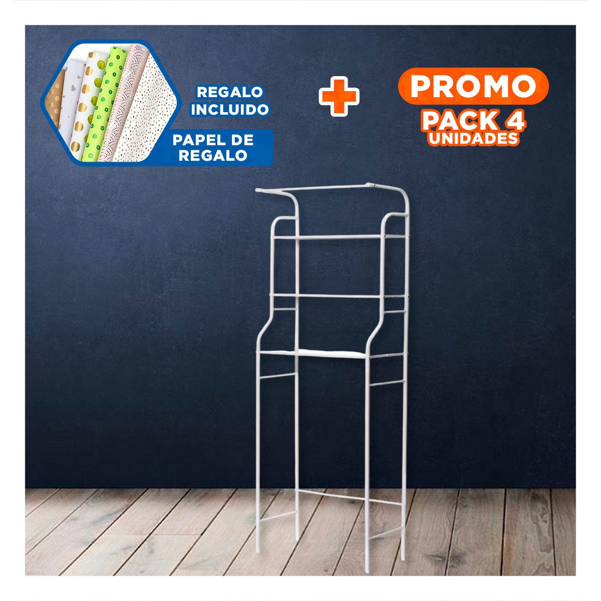 PACK4 CENTRO PARA HIGIENE CON TRES NIVELES Y COLGADOR PARA TOALLA BLANCO Y+PAPEL REGALO - 1