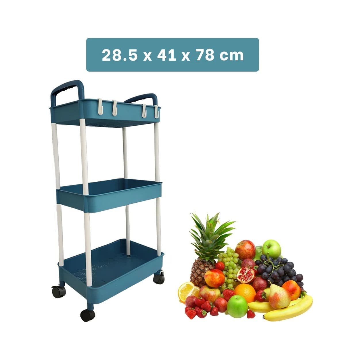 PACK4 BASE AUXILIAR DE COCINA 3 NIVELES CON RUEDAS AZUL FUNCIONAL Y+PAPEL REGALO - 4