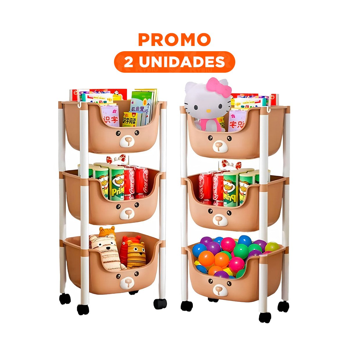 PACK2 CONTENEDOR KAWAII 3 NIVELES ESTILO TIERNO Y FUNCIONAL MARRON OSITO - 1
