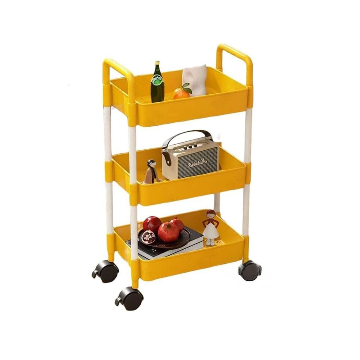 PACK6 ESTACION MOVIL DE COCINA 3 NIVELES CON RUEDAS AMARILLO PARA APOYO Y+REGALO STICKER - 2