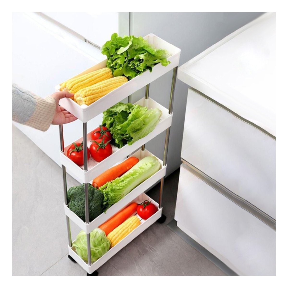 PACK6 MODULO DELICADO DE COCINA 4 NIVELES CON RUEDAS BLANCO 90 X 13 X 40 CM Y+PAPEL REGALO - 2