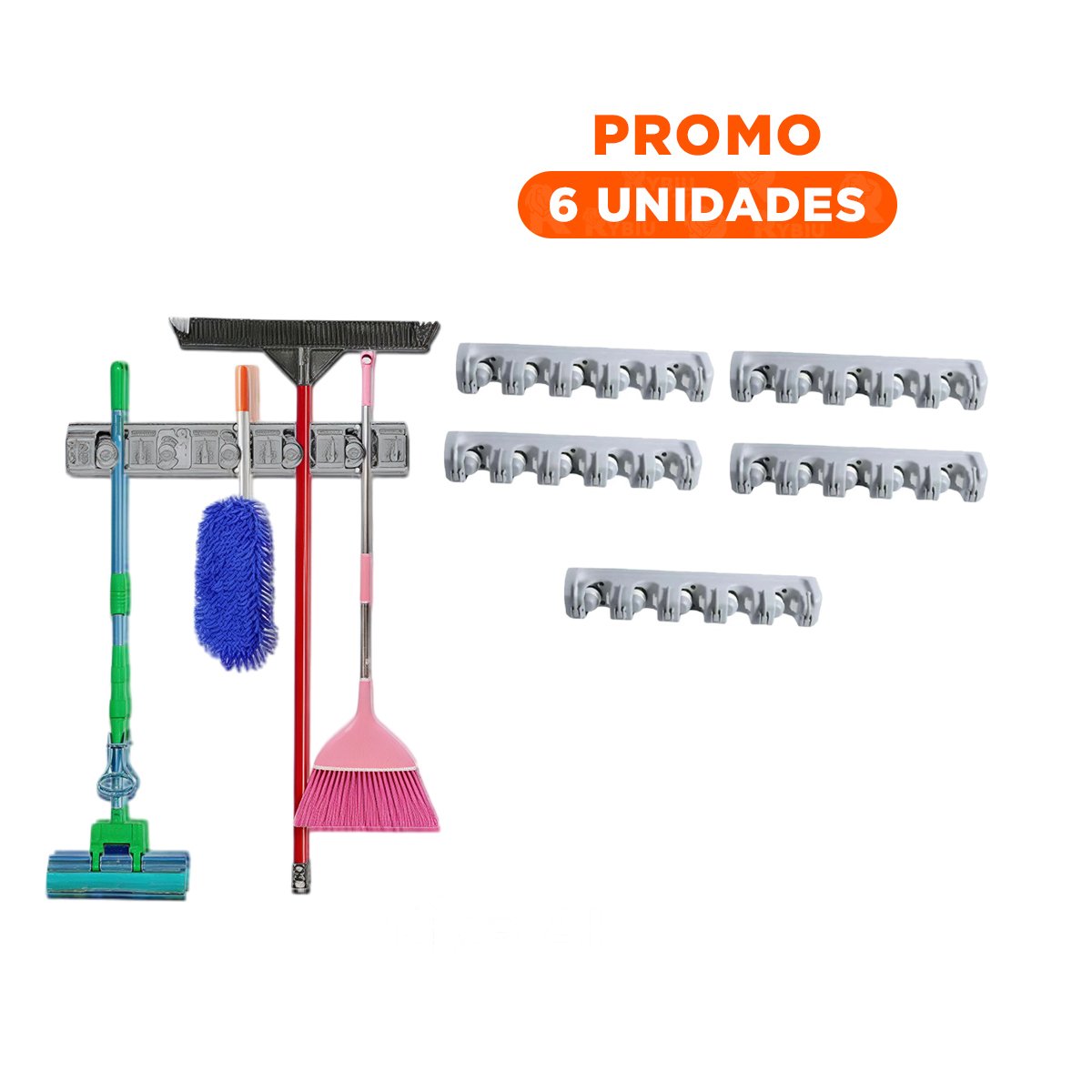 PACK6 COLGADOR FUNCIONAL DE ESCOBAS CON 5 ESPACIOS PARA CASA PLOMO - 1