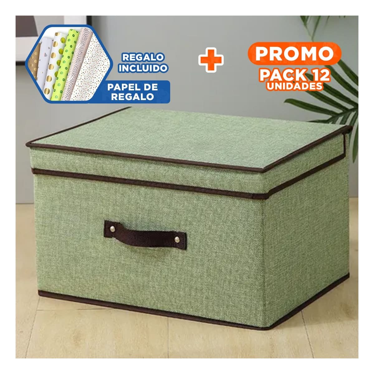 PACK12 COMPARTIMENTO DE ALMACENAJE TELA VERDE 36X24X23CM PARA ESPACIOS UTILES Y+PAPEL REGALO - 1