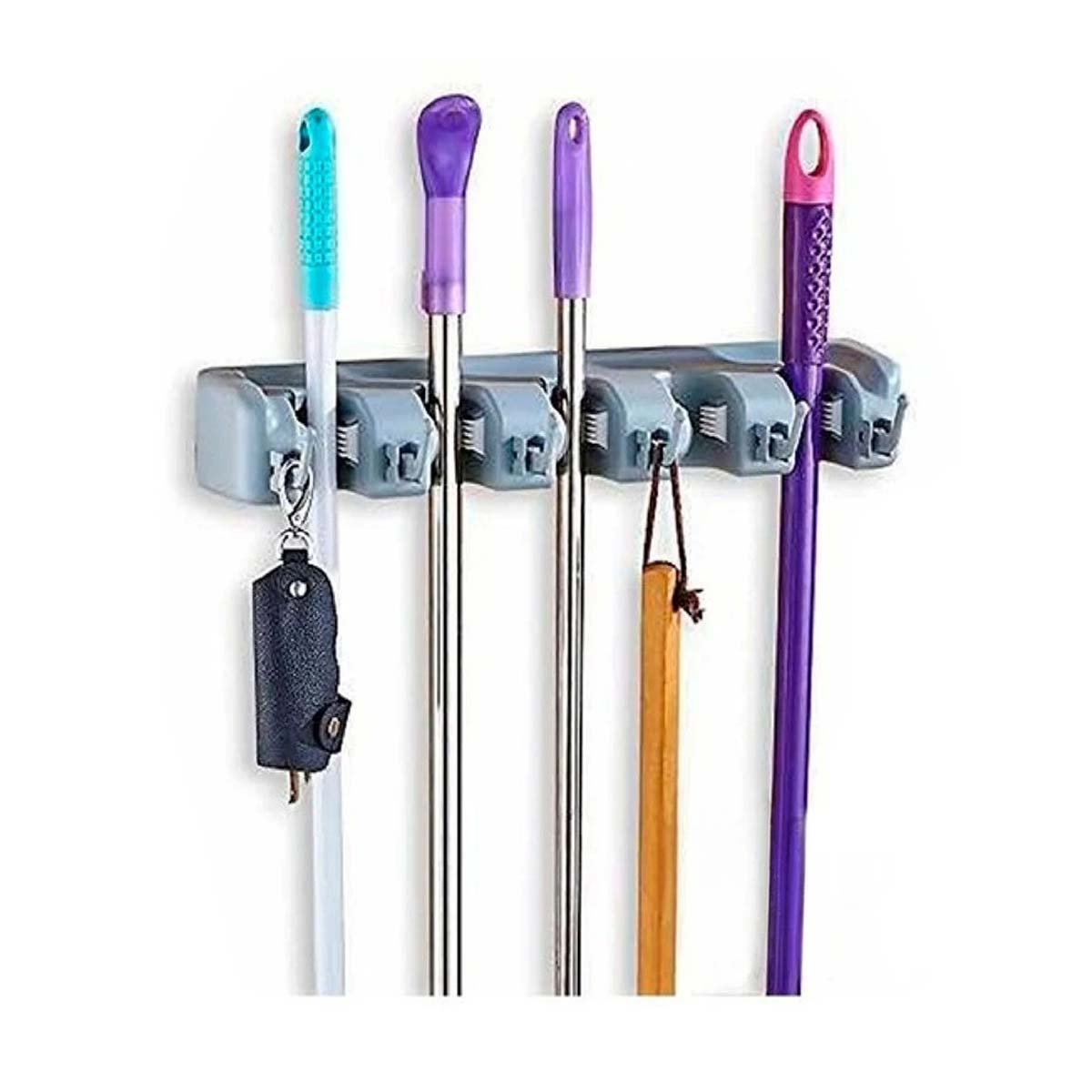 PACK6 PORTA LIMPIEZA PARA ESCOBAS CON 5 ESPACIOS PARA CASA COLOR PLOMO Y+REGALO STICKER - 2