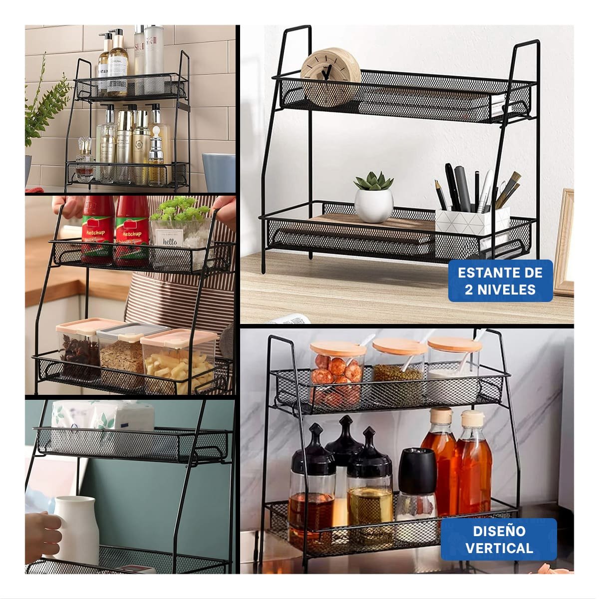 PACK6 MUEBLE 2 NIVELES MULTIUSO LIGERO Y RESISTENTE PARA USO DIARIO NEGRO Y+PAPEL REGALO - 3