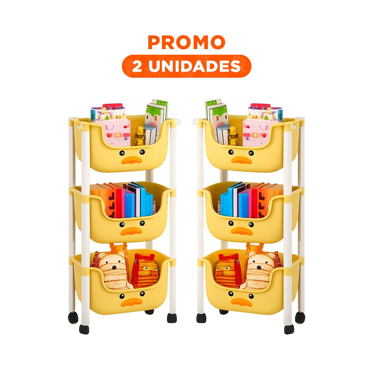 PACK2 CONTENEDOR KAWAII 3 NIVELES ESTILO TIERNO Y FUNCIONAL AMARILLO PATO - 1