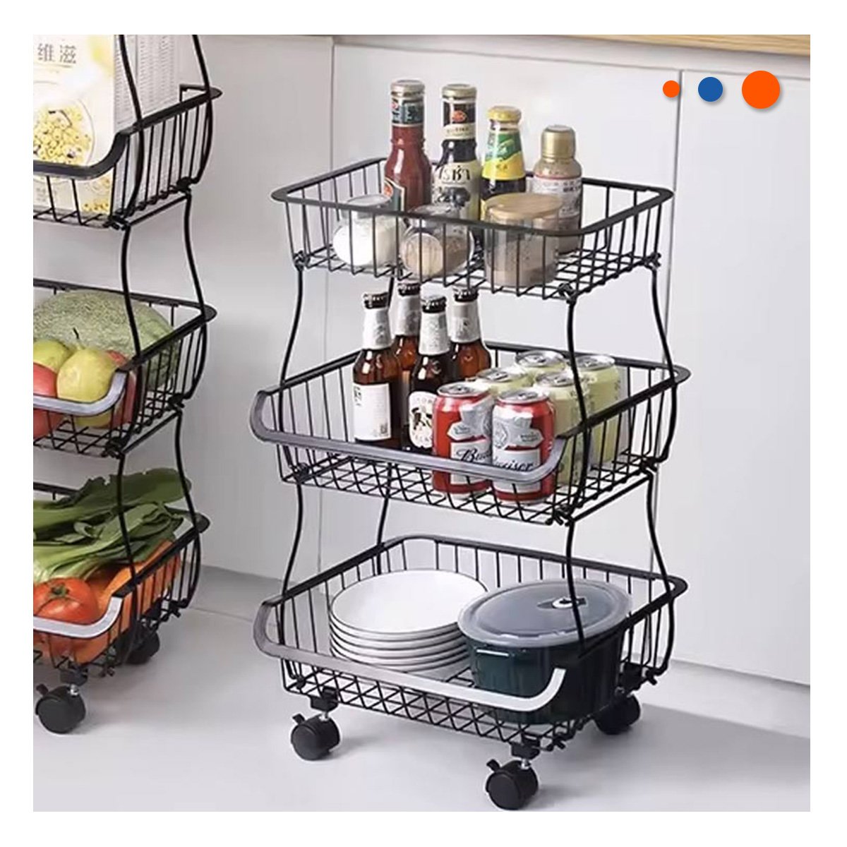 PACK2 MODULO DE 3 NIVELES PARA COCINA EN ACERO COLOR NEGRO RESISTENTE MULTIUSO - 2