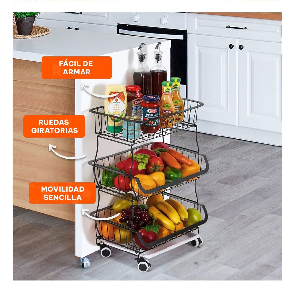 PACK2 MODULO DE 3 NIVELES PARA COCINA EN ACERO COLOR NEGRO RESISTENTE MULTIUSO - 3