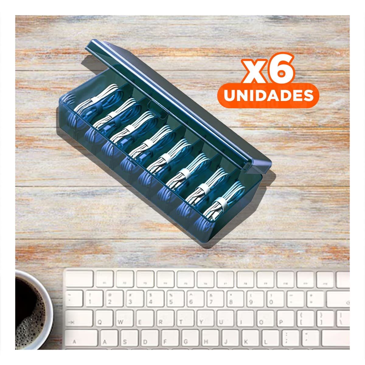 PACK6 ORGANIZADOR PLASTICO MULTIUSO COMPACTO 16.5X10X7.5CM PARA HOGAR AZUL Y+REGALO STICKER - 1