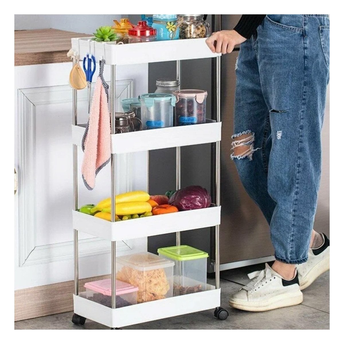 PACK2 BASE DE COCINA 4 NIVELES CON RUEDAS DELGADO BLANCO 90 X 13 X 40 CM Y+REGALO STICKER - 3