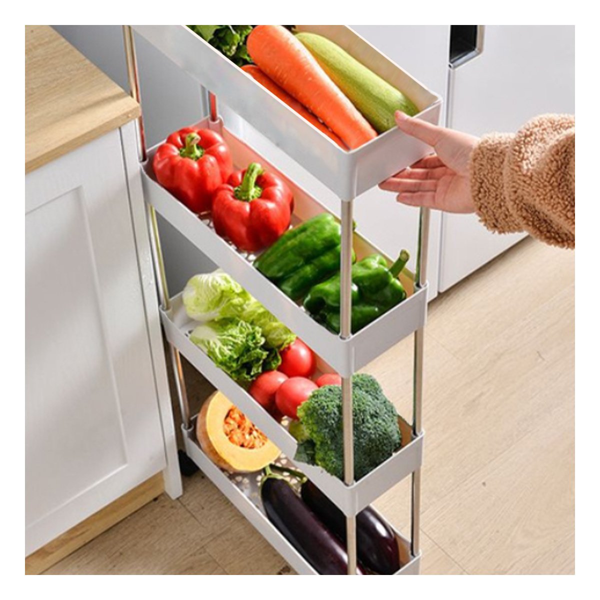 PACK2 BASE DE COCINA 4 NIVELES CON RUEDAS DELGADO BLANCO 90 X 13 X 40 CM Y+REGALO STICKER - 5
