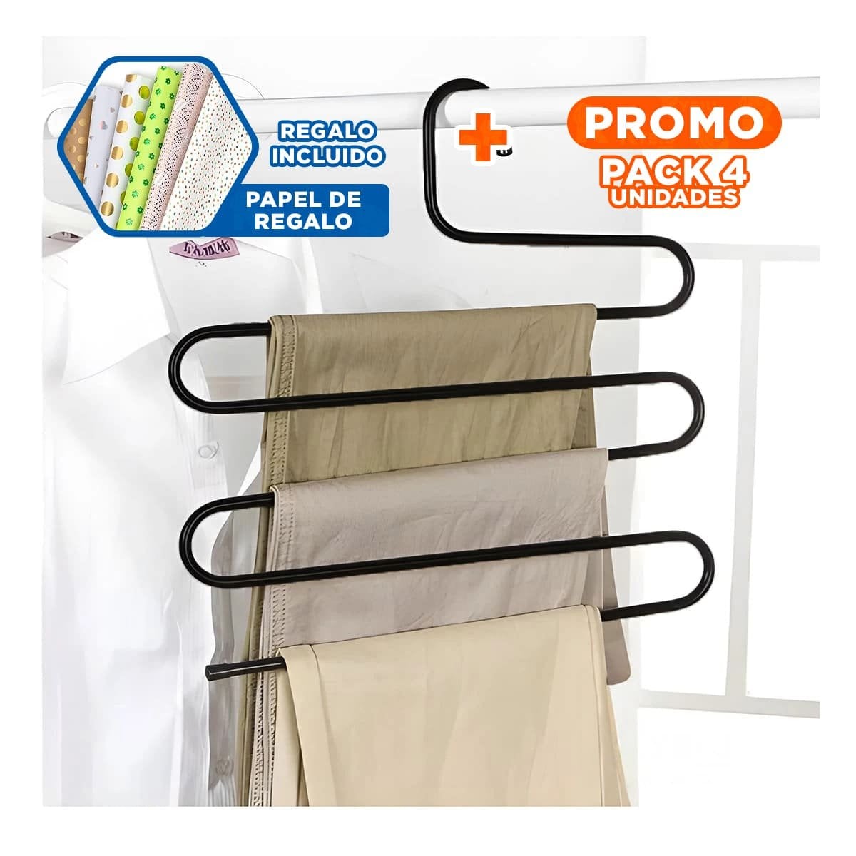 PACK4 PERCHERO TIPO S PARA COLGAR Y OPTIMIZAR RINCÓN NEGRO Y+PAPEL REGALO - 1