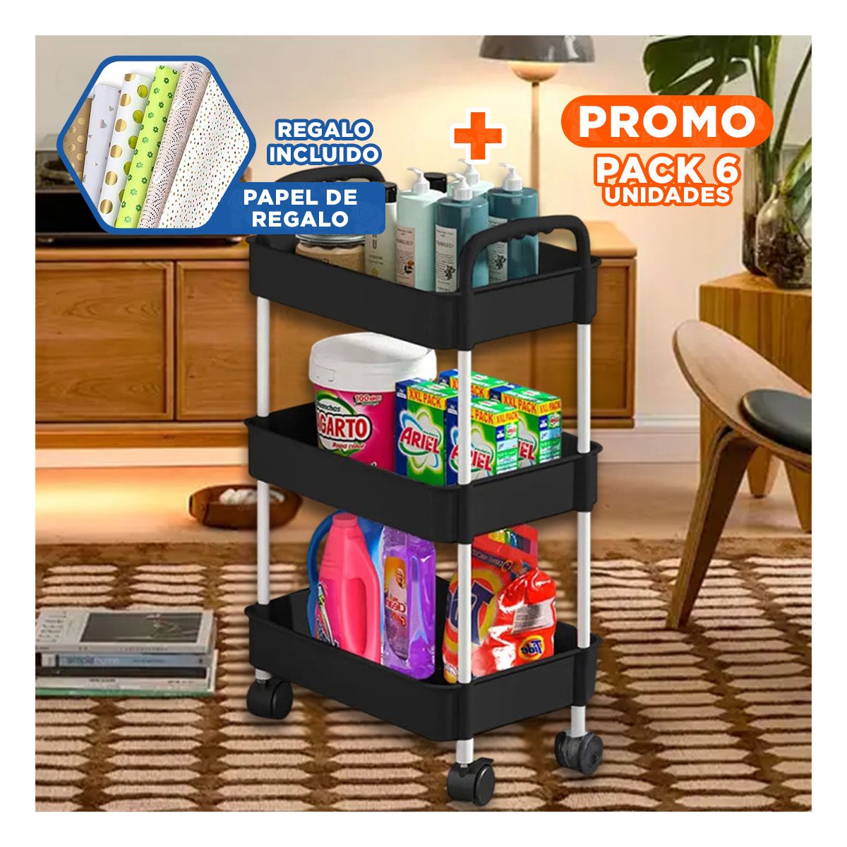 PACK6 EQUIPO AUXILIAR DE COLOR NEGRO PARA ESPACIOS CON MUCHA GANA REAL - 1