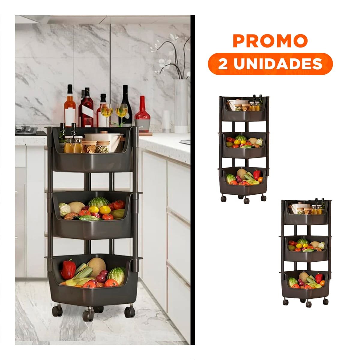 PACK2 TORRE CUADRADA DE 3 NIVELES CON RUEDAS COLOR NEGRO MULTIUSO EN FAMILIA - 1