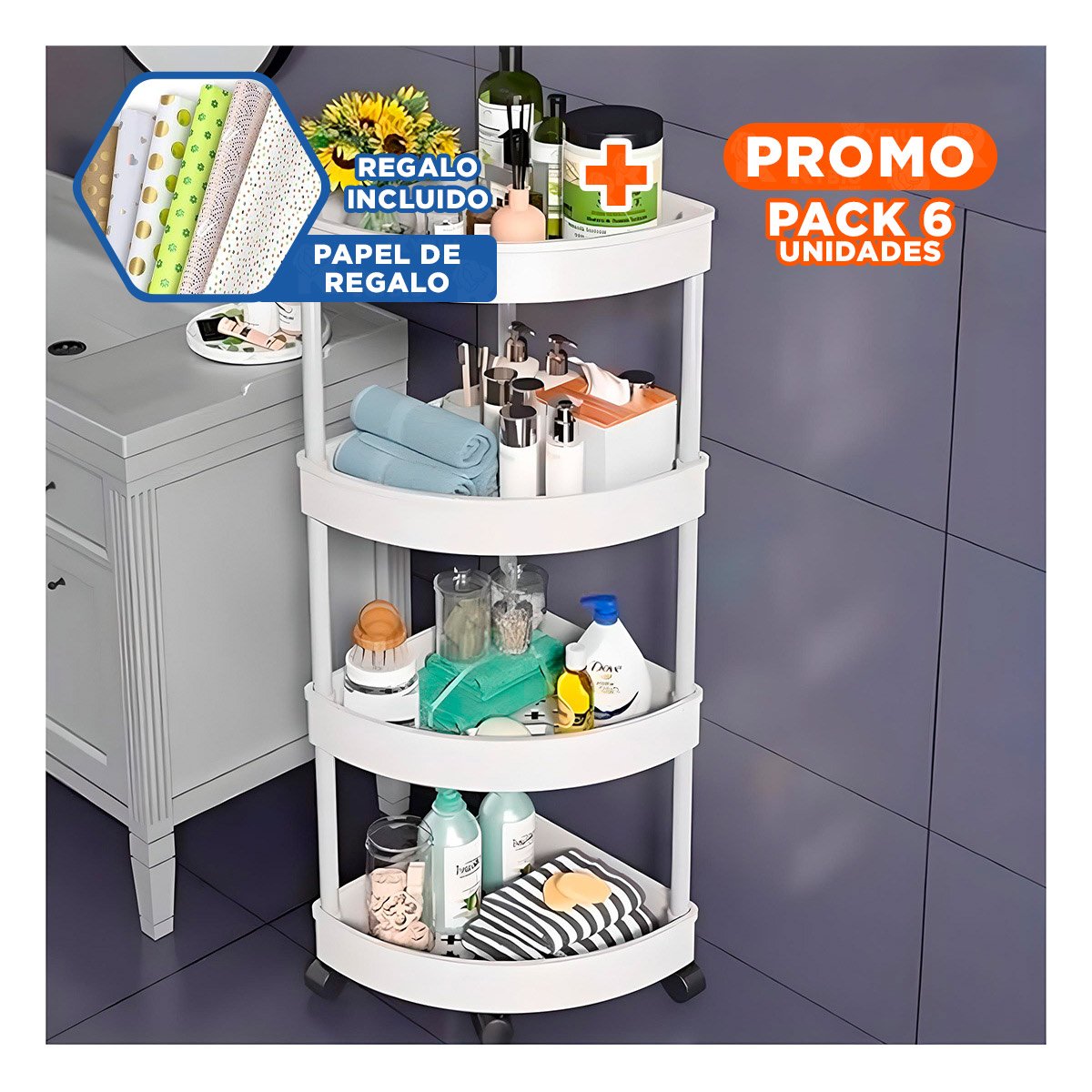 PACK6 ESTANTERIA ANGULAR DE 4 NIVELES CON RUEDAS BLANCO ESTRUCTURA FIRME - 1