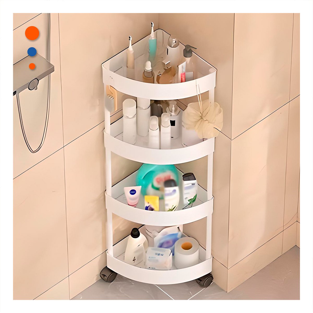 PACK6 ESTANTERIA ANGULAR DE 4 NIVELES CON RUEDAS BLANCO ESTRUCTURA FIRME - 3