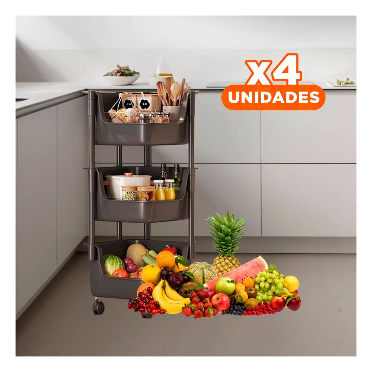 PACK4 TORRE CUADRADA DE 3 NIVELES CON RUEDAS PARA ESPACIOS MODERNOS Y SEGUROS - 1