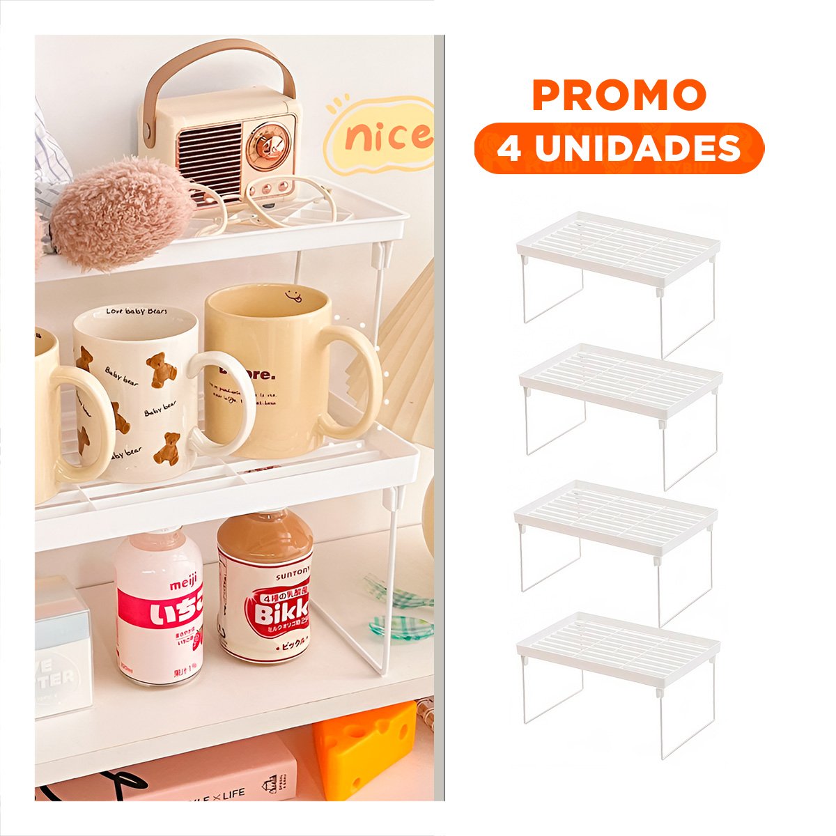 PACK4 EQUIPO DE ESTANTE 31X16X20 CM BLANCO CON BASE DE SEGURIDAD DE CARGA Y+REGALO STICKER - 1