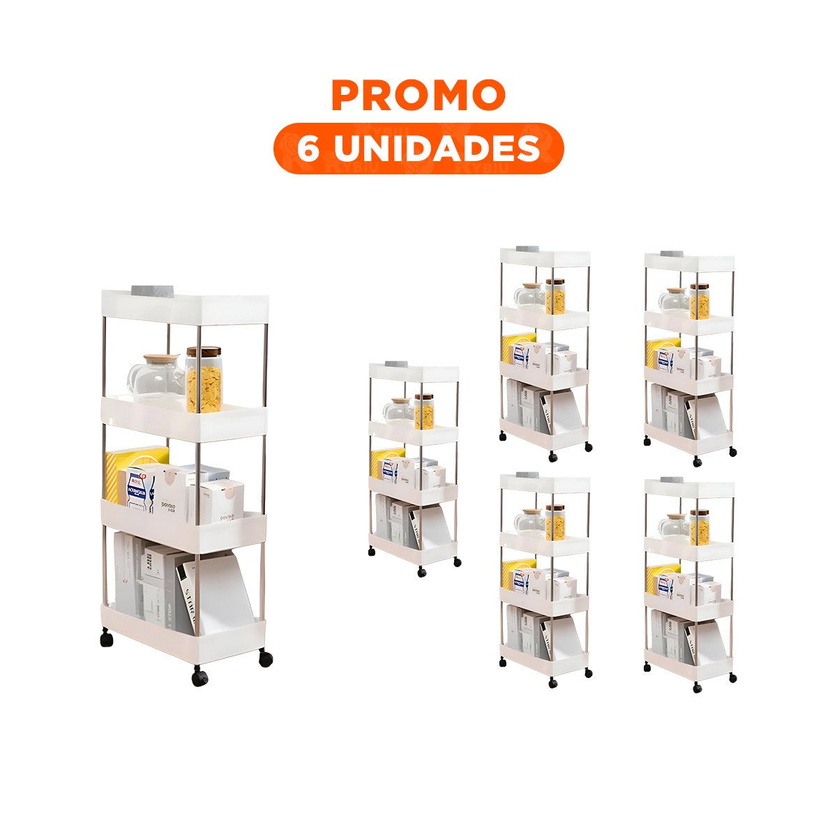 PACK6 ESTRUCTURA AUXILIAR DE COCINA 4 NIVELES CON RUEDAS DELGADO BLANCO 90 X 13 X 40 CM - 1
