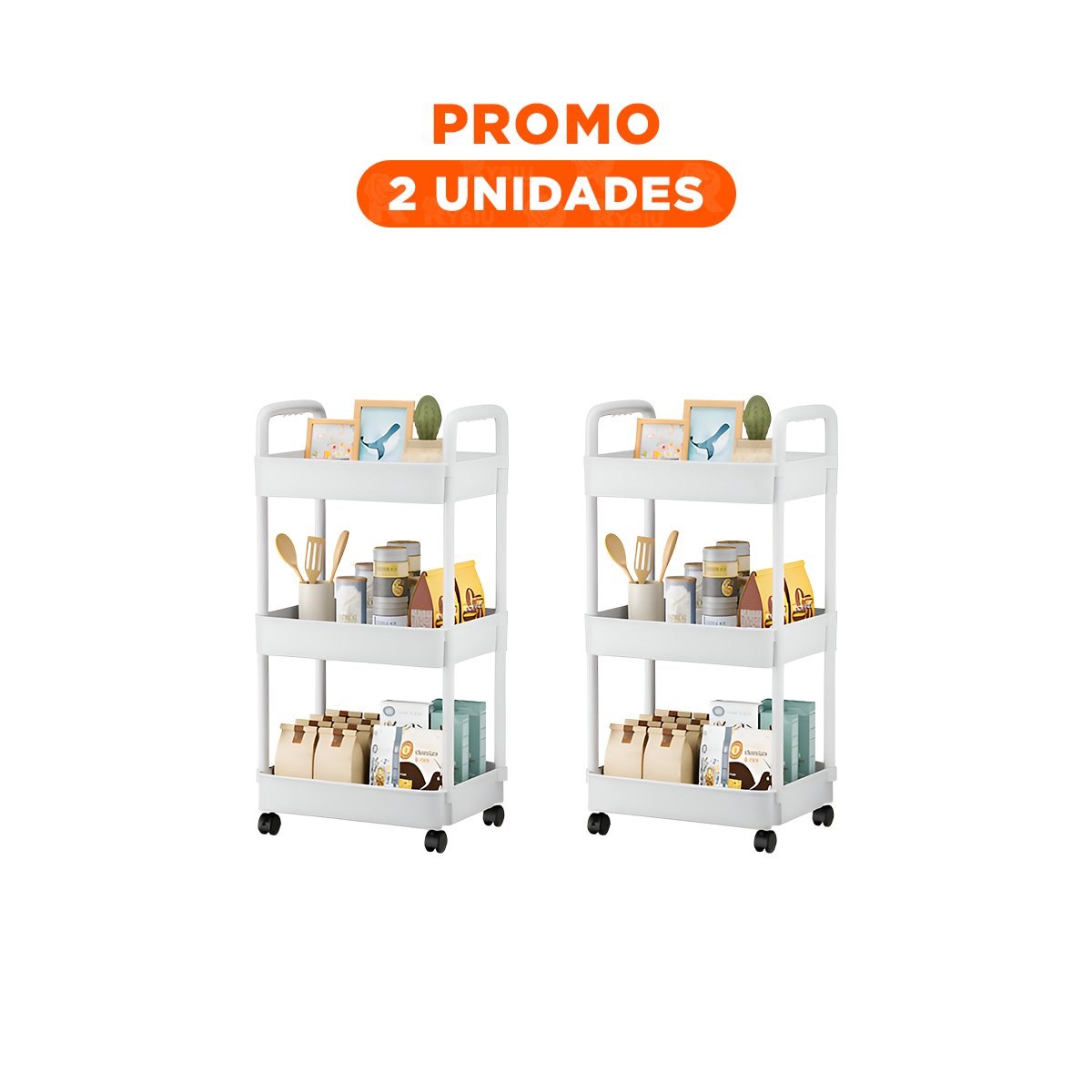 PACK2 CARRO MULTIUSO 3 NIVELES CON RUEDAS Y ASAS PLASTICO BLANCO PARA CASA - 1