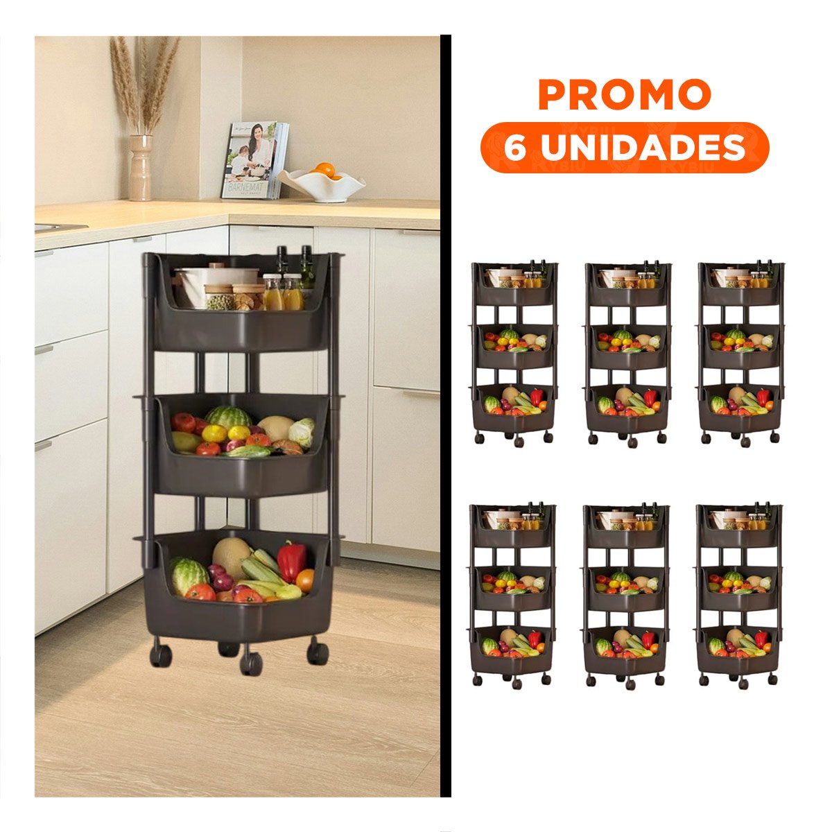 PACK6 SISTEMA CUADRADO DE 3 NIVELES CON RUEDAS USO DIARIO ORGANIZADO - 1