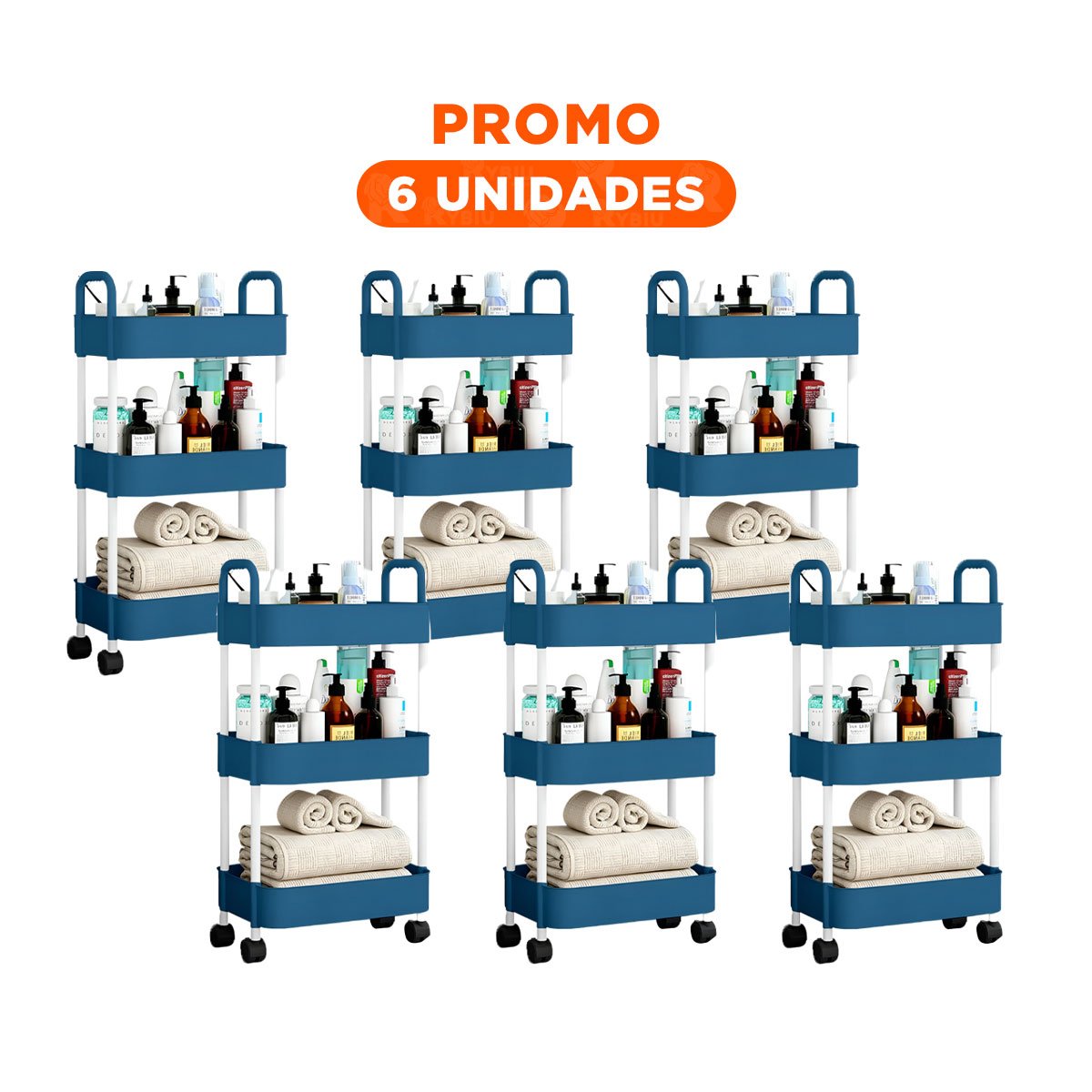 PACK6 ELEMENTO AUXILIAR DE COCINA 3 NIVELES CON RUEDAS AZUL PARA ORDEN - 1