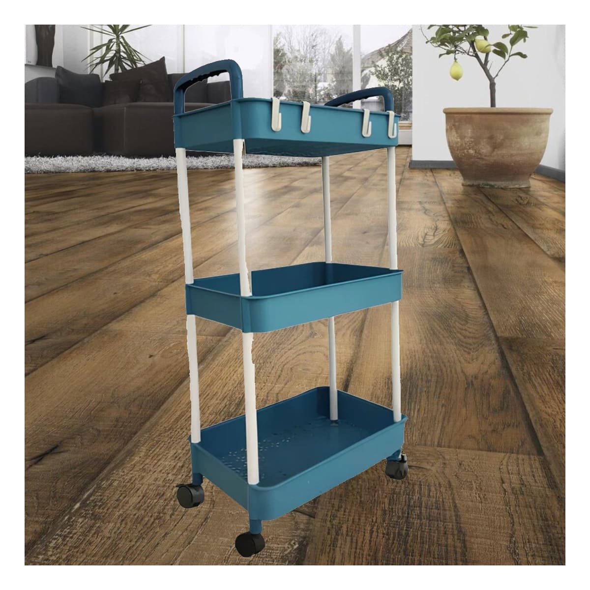 PACK6 ELEMENTO AUXILIAR DE COCINA 3 NIVELES CON RUEDAS AZUL PARA ORDEN - 2