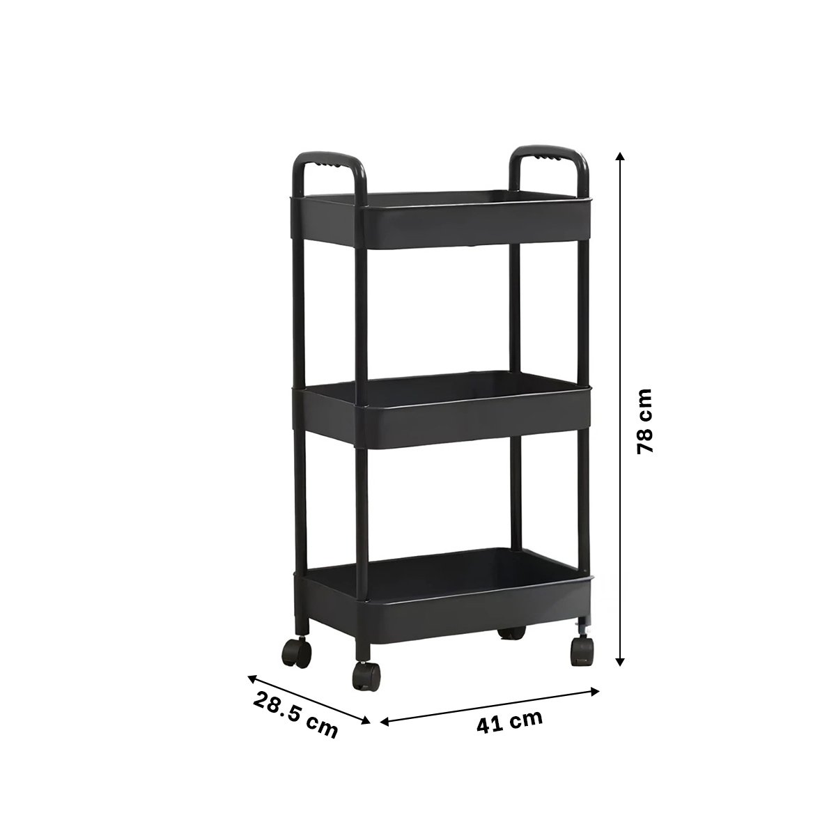 PACK6 PORTAOBJETOS AUXILIAR CON RUEDAS 3 NIVELES Y ASAS PARA CASA PLASTICO NEGRO Y+PAPEL REGALO - 4