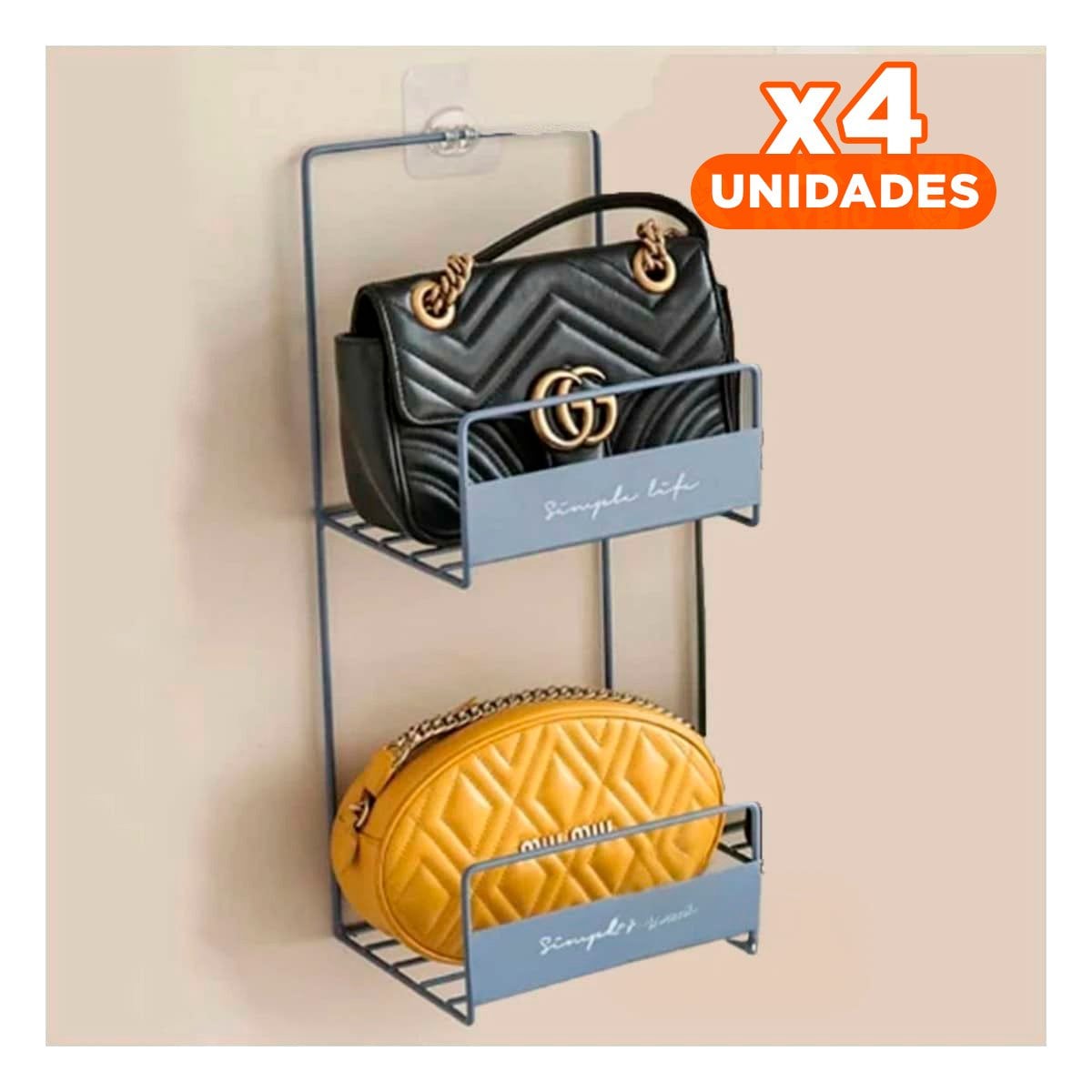 PACK4 UNIDAD ORGANIZADOR DE CARTERAS AZUL 2 NIVELES 45X17X19CM METALICO PRO - 1