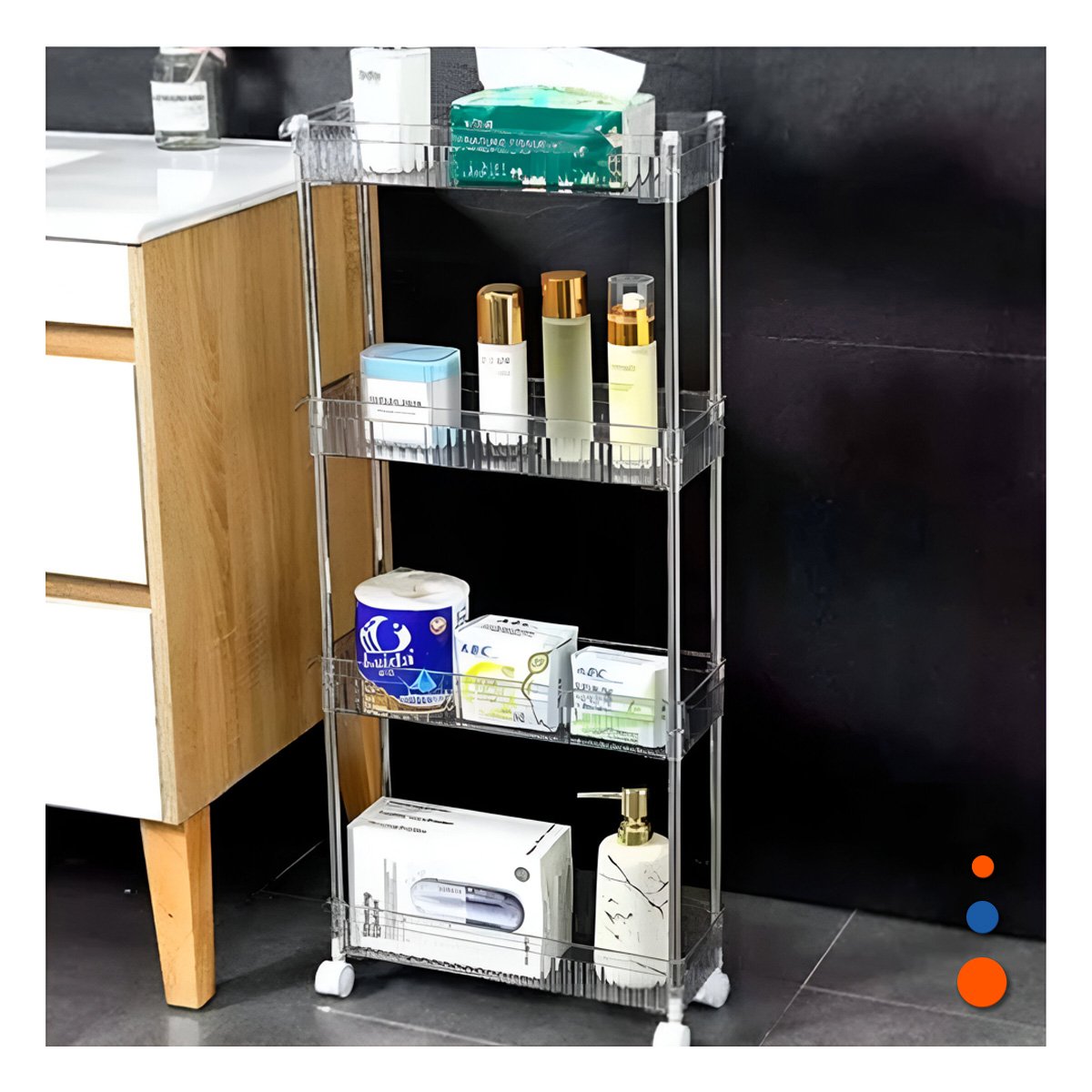PACK2 MUEBLE LATERAL 4 NIVELES CON 4 RUEDAS ESTRUCTURA RESISTENTE ACRILICO - 5