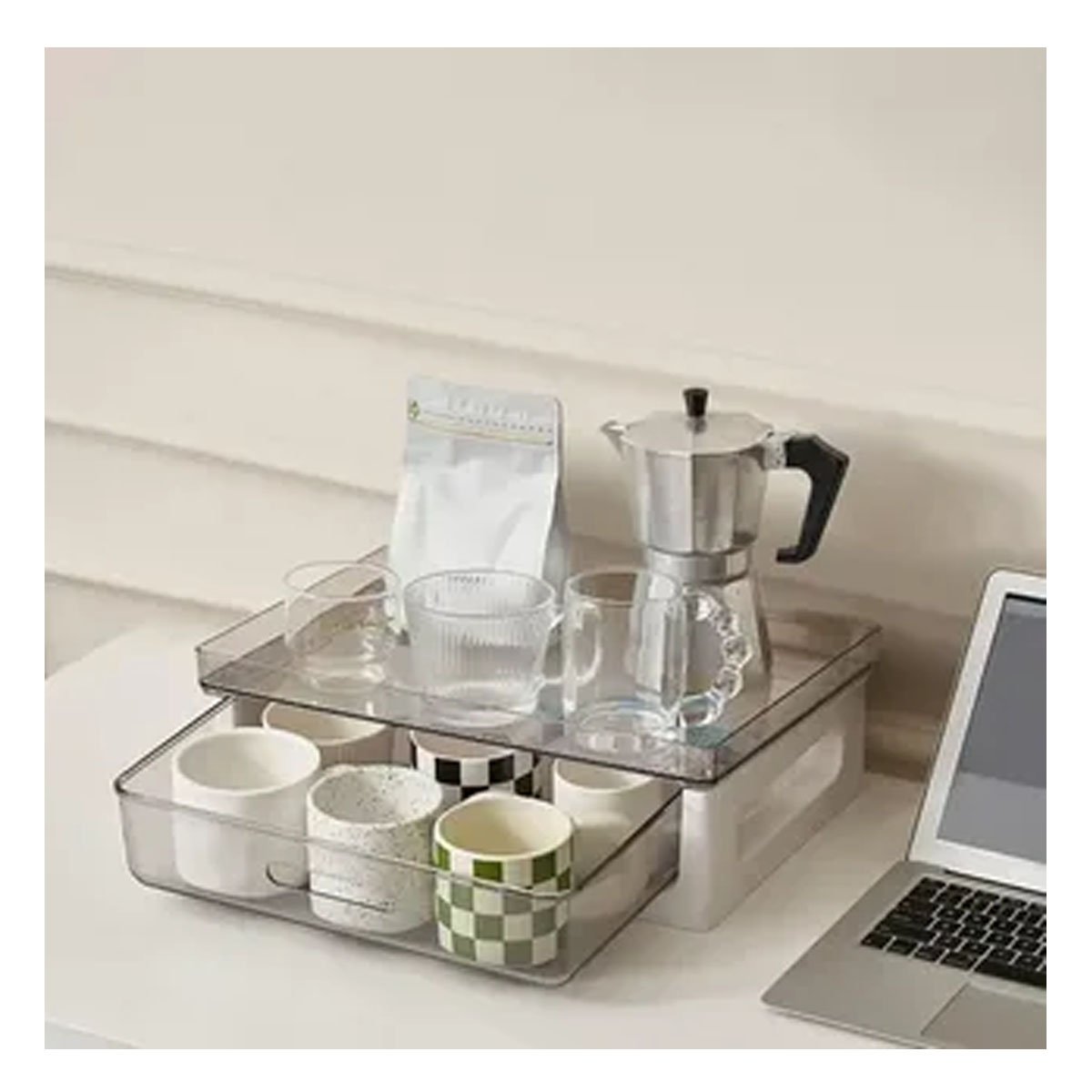 PACK2 MODULO COMPACTO DE 2 NIVELES PARA TE Y TAZAS PARA ORDENAR 39.5X27X23.5CM Y+PAPEL REGALO - 5
