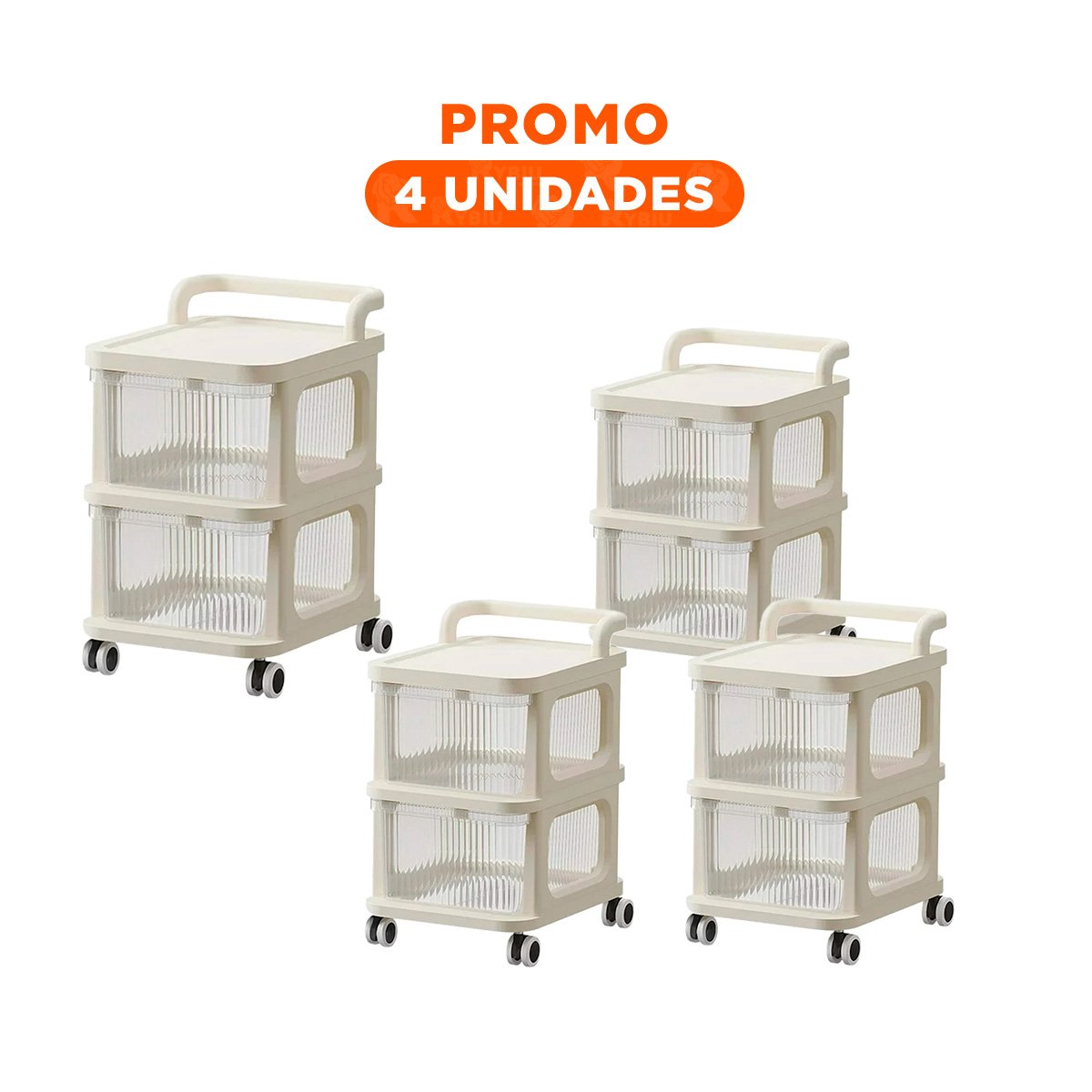 PACK4 UNIDAD PRACTICA CERRADA CON CAJONES DE 2 NIVELES CON ASA BEIGE CLARO Y+REGALO STICKER - 1