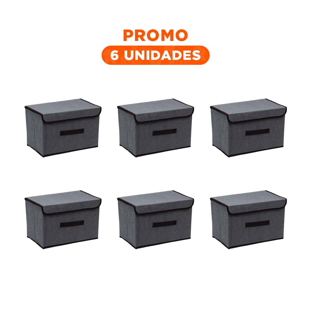 PACK6 CESTA TEXTIL PLOMO 36X24X23CM PARA GUARDAR ROPA ACCESORIOS Y MAS - 1