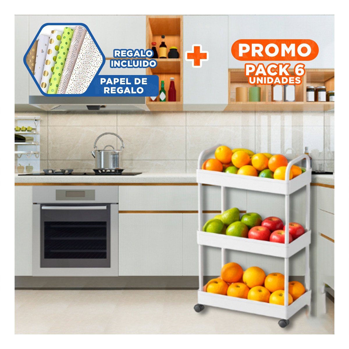 PACK6 EQUIPO AUXILIAR DE COLOR BLANCO CON DISEÑO DURADERO EN SU VIVIENDA Y+PAPEL REGALO - 1