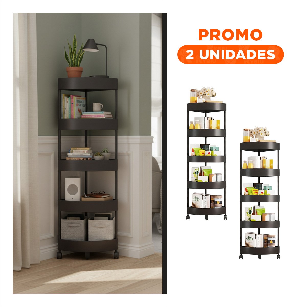 PACK2 SOPORTE ESQUINERO NEGRO 5 NIVELES CON RUEDAS FUNCIONAL PARA MANTENER ORDEN Y LIMPIEZA - 1