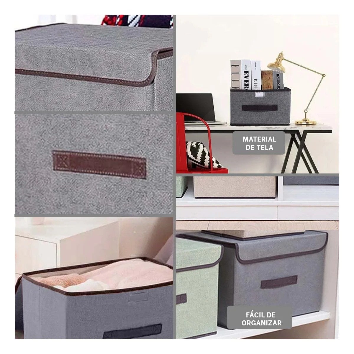 PACK2 CANASTA TEXTIL PLOMO 25X19X16CM PARA ROPA ACCESORIOS Y MAS Y+PAPEL REGALO - 3