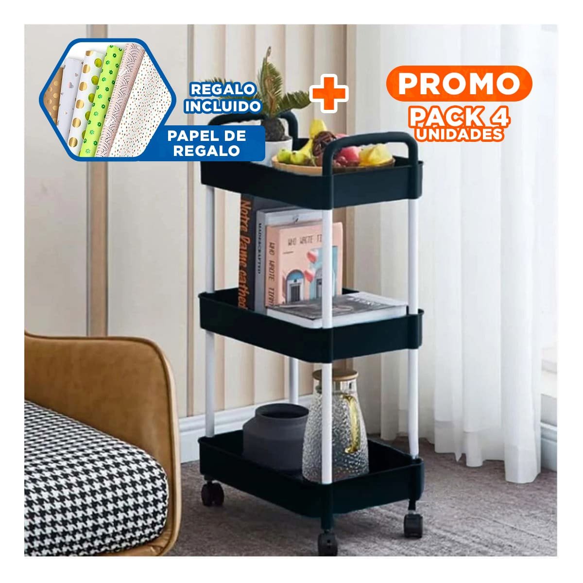 PACK4 ARTICULO DE MENAJE DE COLOR NEGRO DE ESTILO ACTIVO EN VIVIENDA Y+PAPEL REGALO - 1