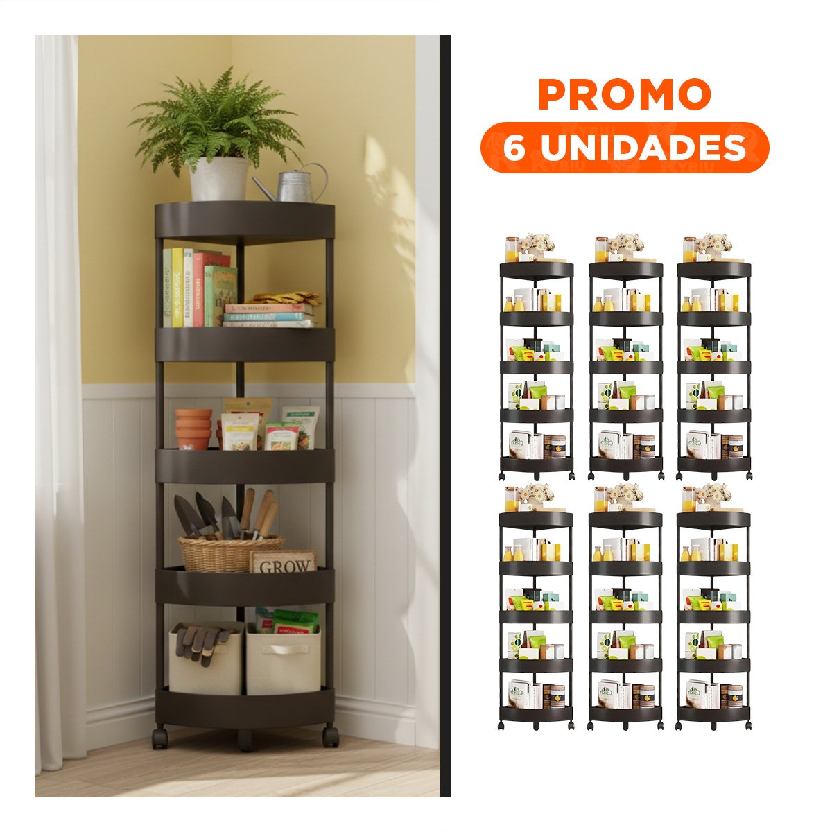 PACK6 UNIDAD ESQUINERA NEGRA 5 NIVELES CON RUEDAS PARA CASA USO DIARIO Y ORGANIZAR - 1