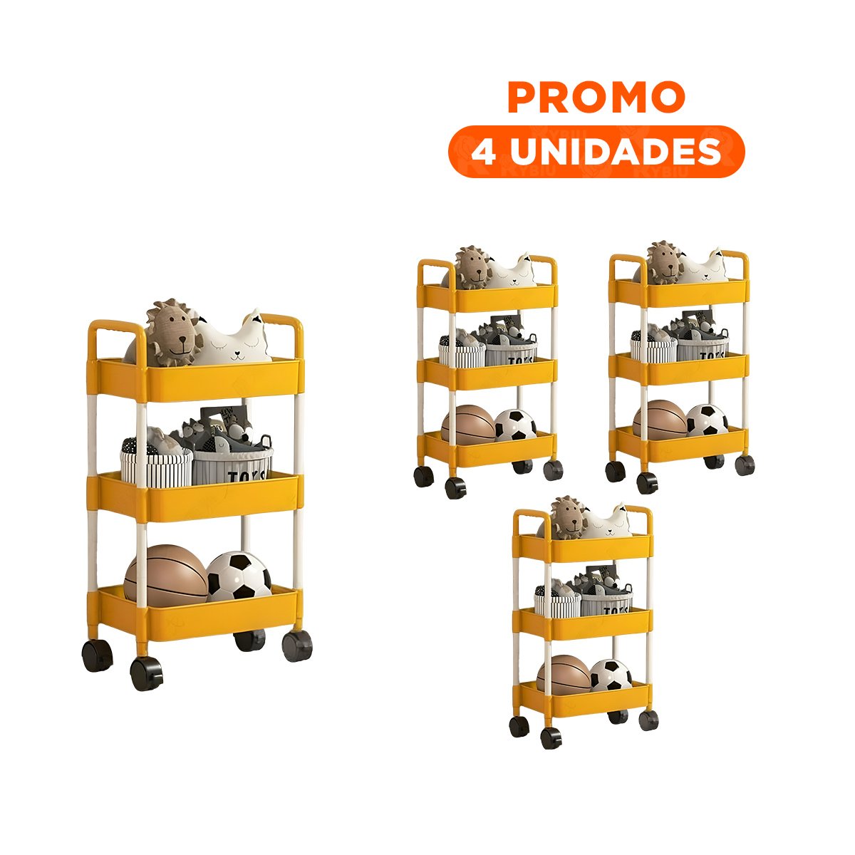 PACK4 ESTRUCTURA MOVIL DE COCINA 3 NIVELES CON RUEDAS AMARILLO PARA ORDEN Y+REGALO STICKER - 1