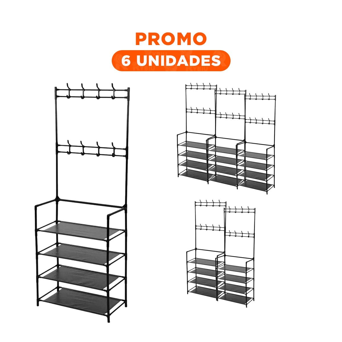 PACK6 BASE RECTA CON PERCHEROS NEGRO PARA CALZADO - 1