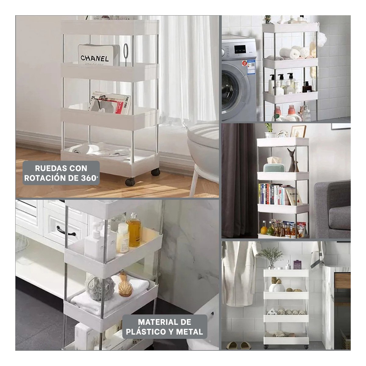 PACK4 ORGANIZACION DE COCINA 4 NIVELES CON RUEDAS BLANCO PARA HOGAR Y+REGALO STICKER - 2