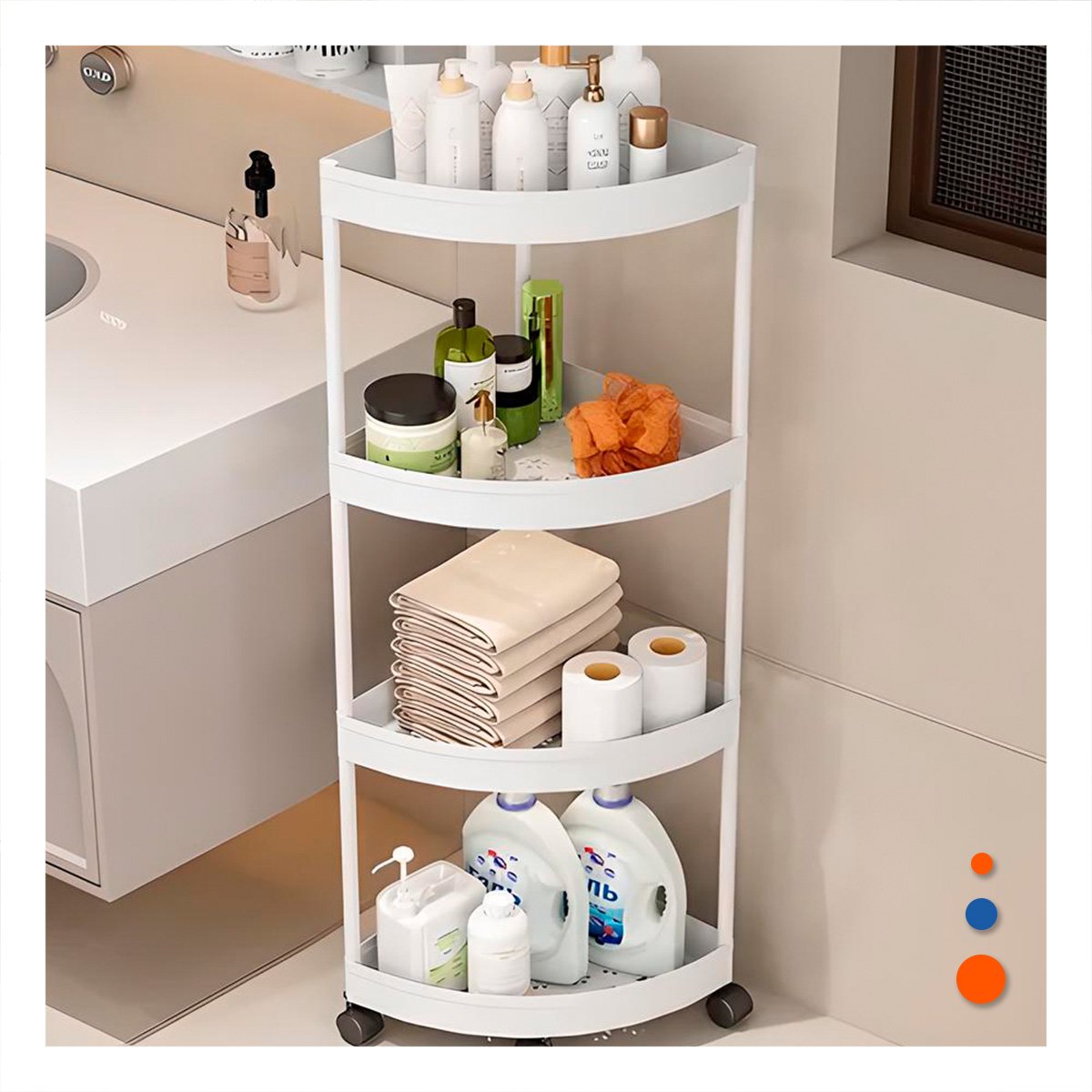 PACK6 ESTANTERIA ANGULAR DE 4 NIVELES CON RUEDAS BLANCO ALMACENAJE SEGURO Y+REGALO STICKER - 3