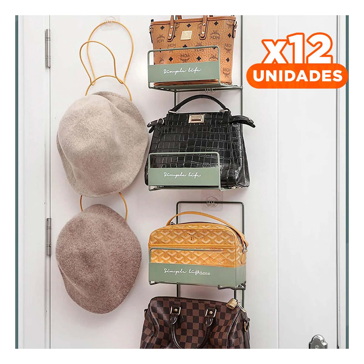 PACK12 ESTRUCTURA PARA BOLSOS VERDE DE 2 NIVELES 45X17X19CM RESISTENTE PRO - 1